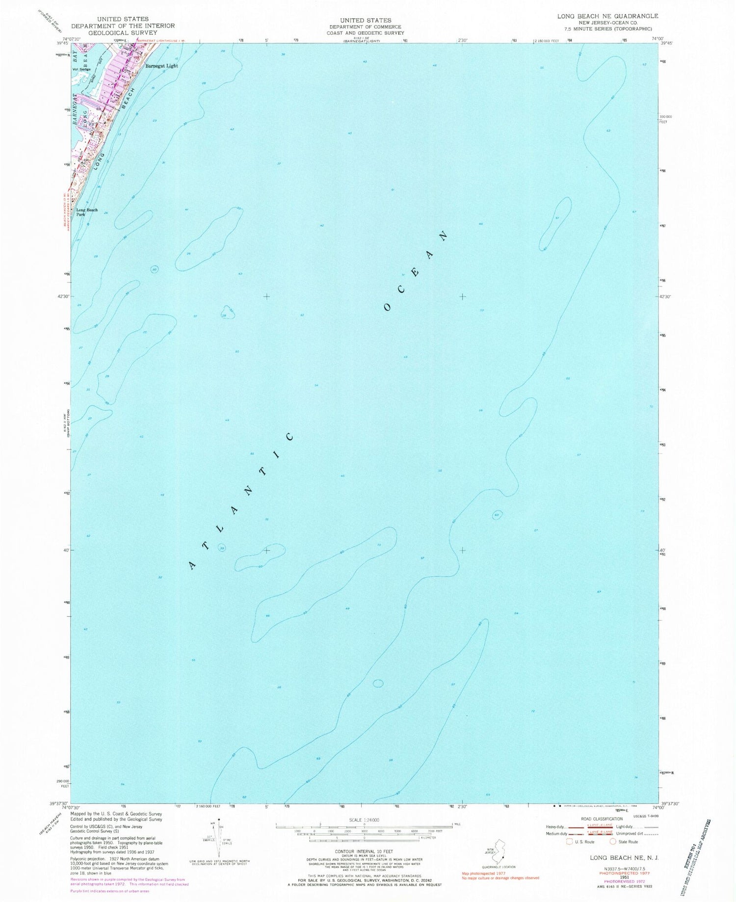 Classic USGS Long Beach NE New Jersey 7.5'x7.5' Topo Map Image