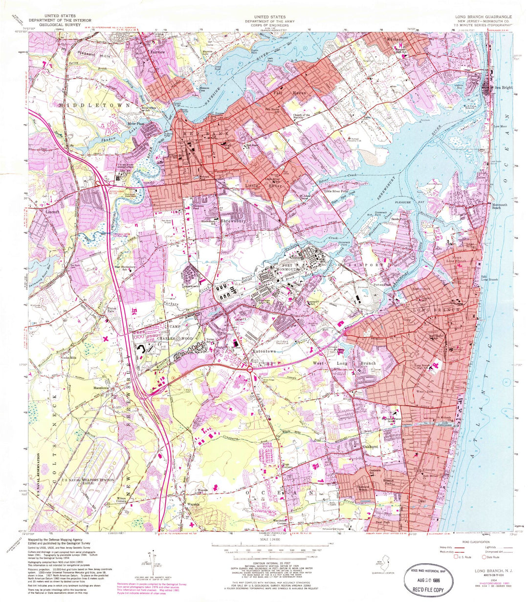 Classic USGS Long Branch New Jersey 7.5'x7.5' Topo Map – MyTopo