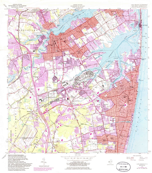 Classic USGS Long Branch New Jersey 7.5'x7.5' Topo Map Image