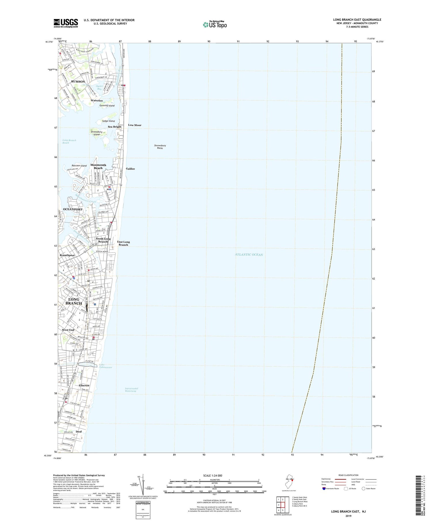 Long Branch East New Jersey US Topo Map Image