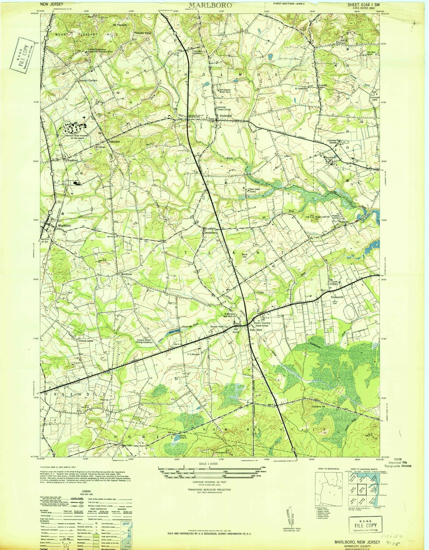 Classic USGS Marlboro New Jersey 7.5'x7.5' Topo Map Image