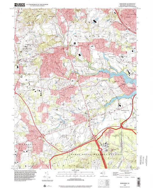 Classic USGS Marlboro New Jersey 7.5'x7.5' Topo Map Image