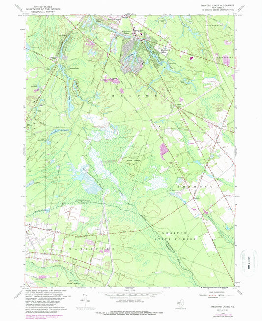 Classic USGS Medford Lakes New Jersey 7.5'x7.5' Topo Map Image