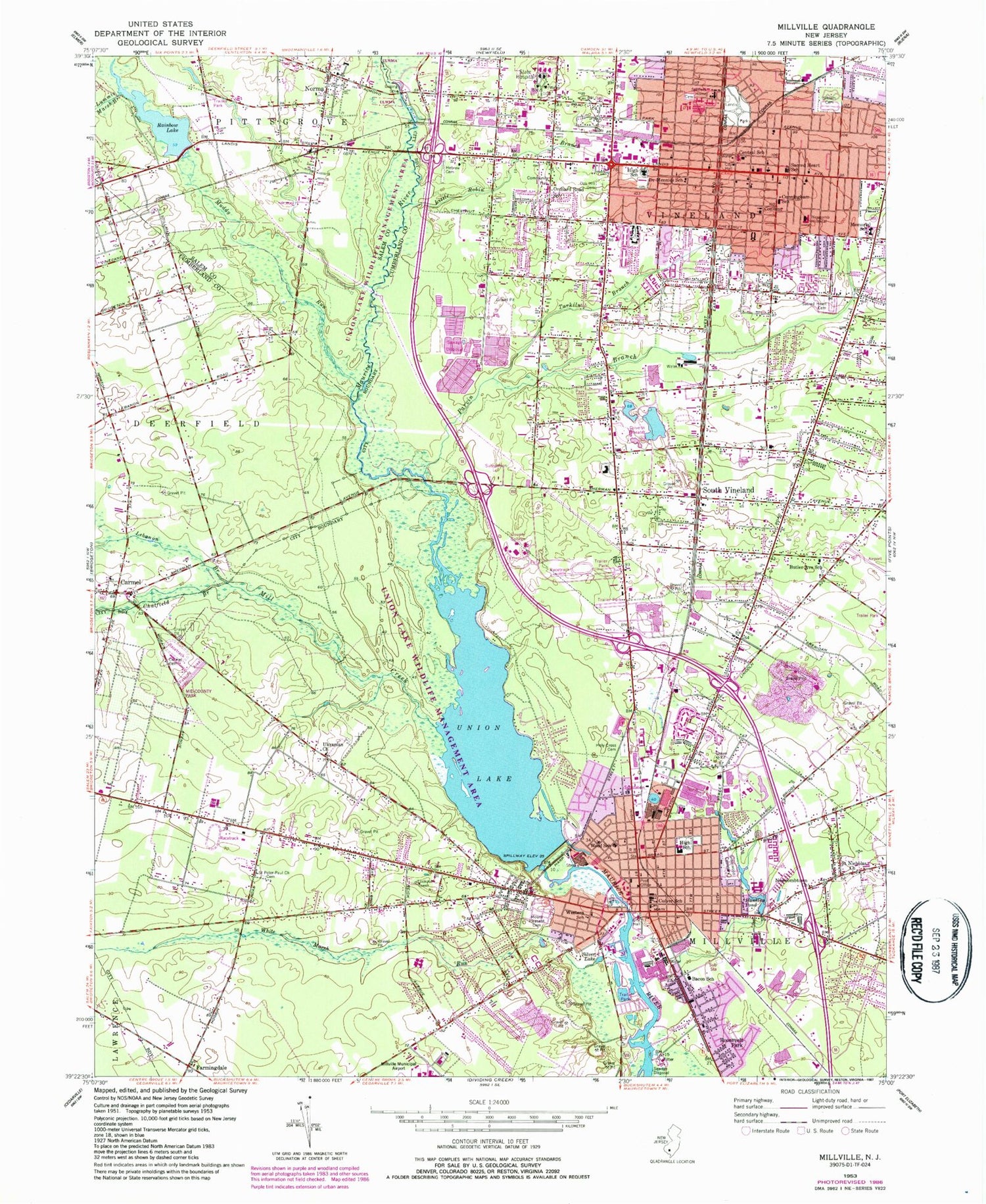 Classic USGS Millville New Jersey 7.5'x7.5' Topo Map Image