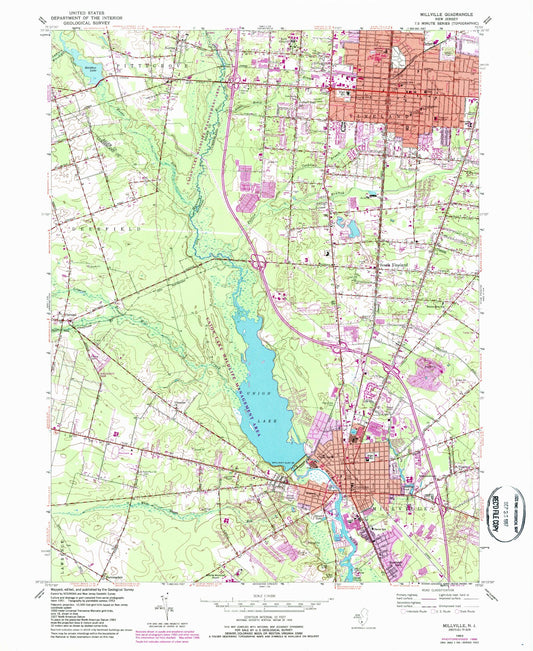 Classic USGS Millville New Jersey 7.5'x7.5' Topo Map Image