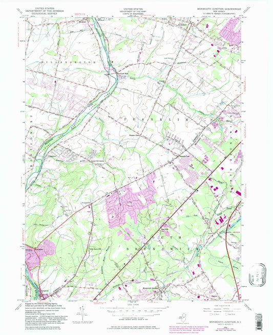Classic USGS Monmouth Junction New Jersey 7.5'x7.5' Topo Map Image