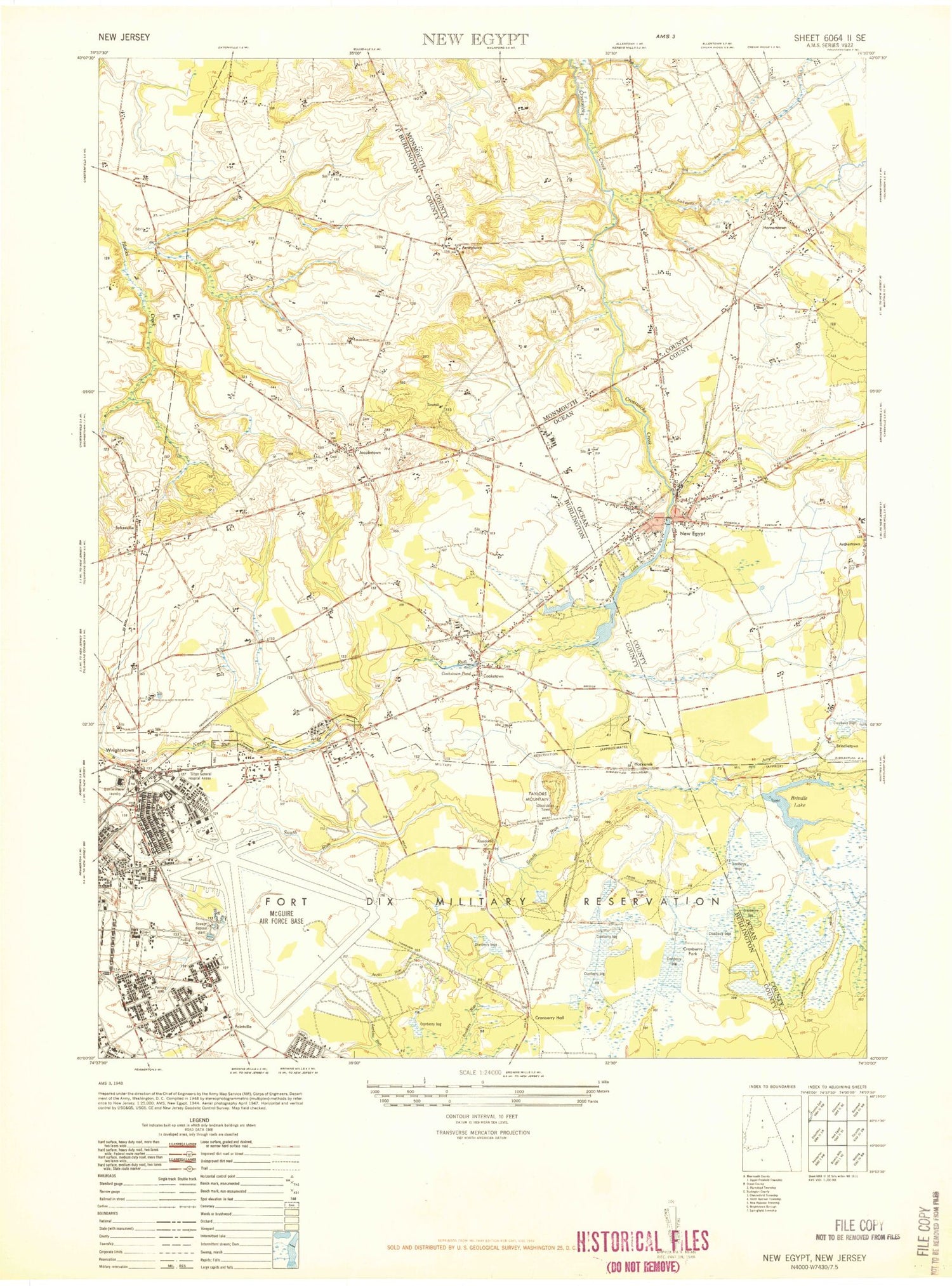 Classic USGS New Egypt New Jersey 7.5'x7.5' Topo Map Image