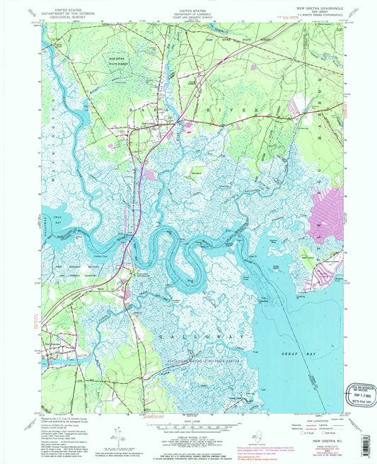 Classic USGS New Gretna New Jersey 7.5'x7.5' Topo Map Image
