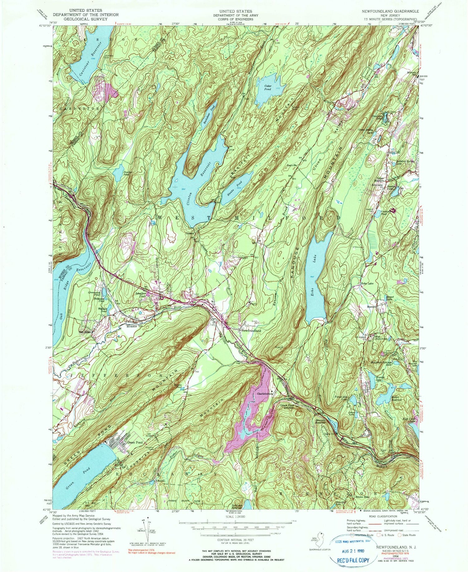 Classic USGS Newfoundland New Jersey 7.5'x7.5' Topo Map Image