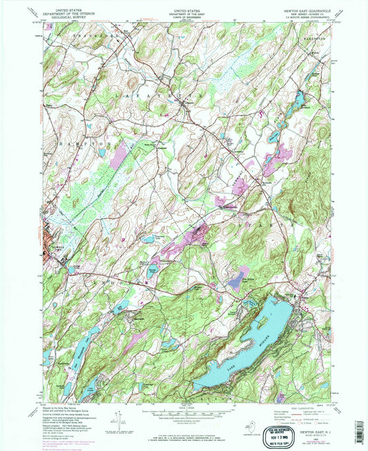 Classic USGS Newton East New Jersey 7.5'x7.5' Topo Map Image