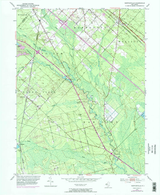 Classic USGS Newtonville New Jersey 7.5'x7.5' Topo Map Image