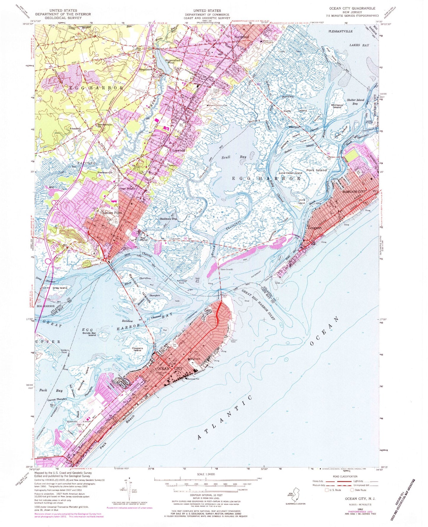 Classic USGS Ocean City New Jersey 7.5'x7.5' Topo Map Image