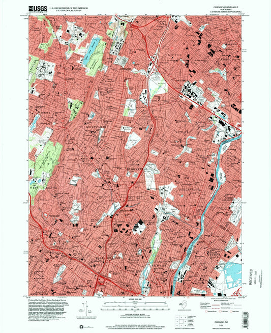 Classic USGS Orange New Jersey 7.5'x7.5' Topo Map Image