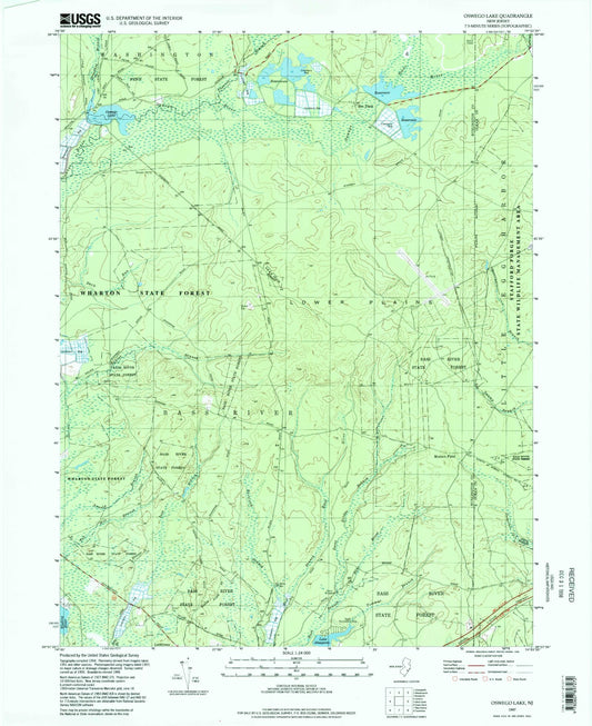 Classic USGS Oswego Lake New Jersey 7.5'x7.5' Topo Map Image