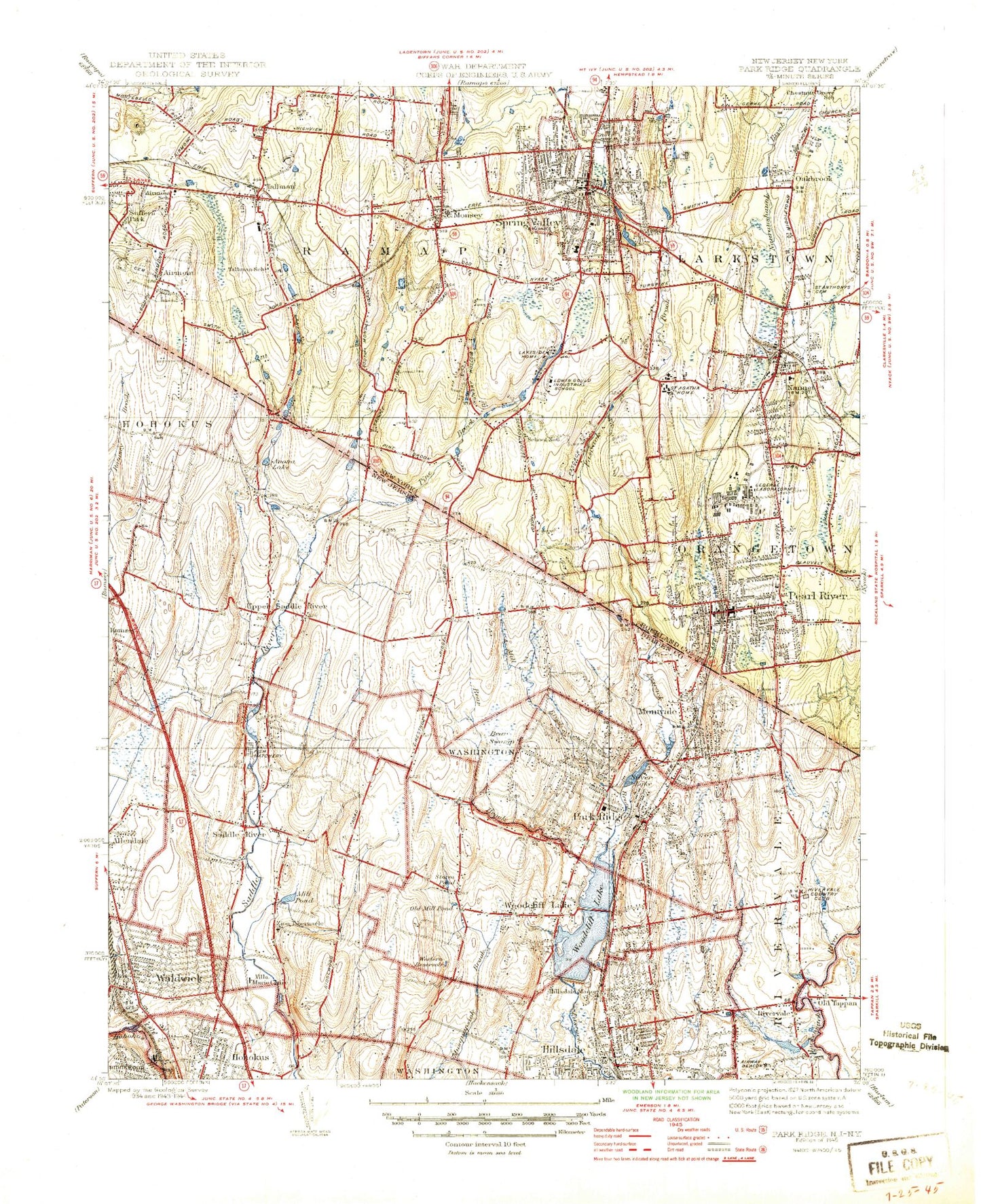 Classic USGS Park Ridge New Jersey 7.5'x7.5' Topo Map Image