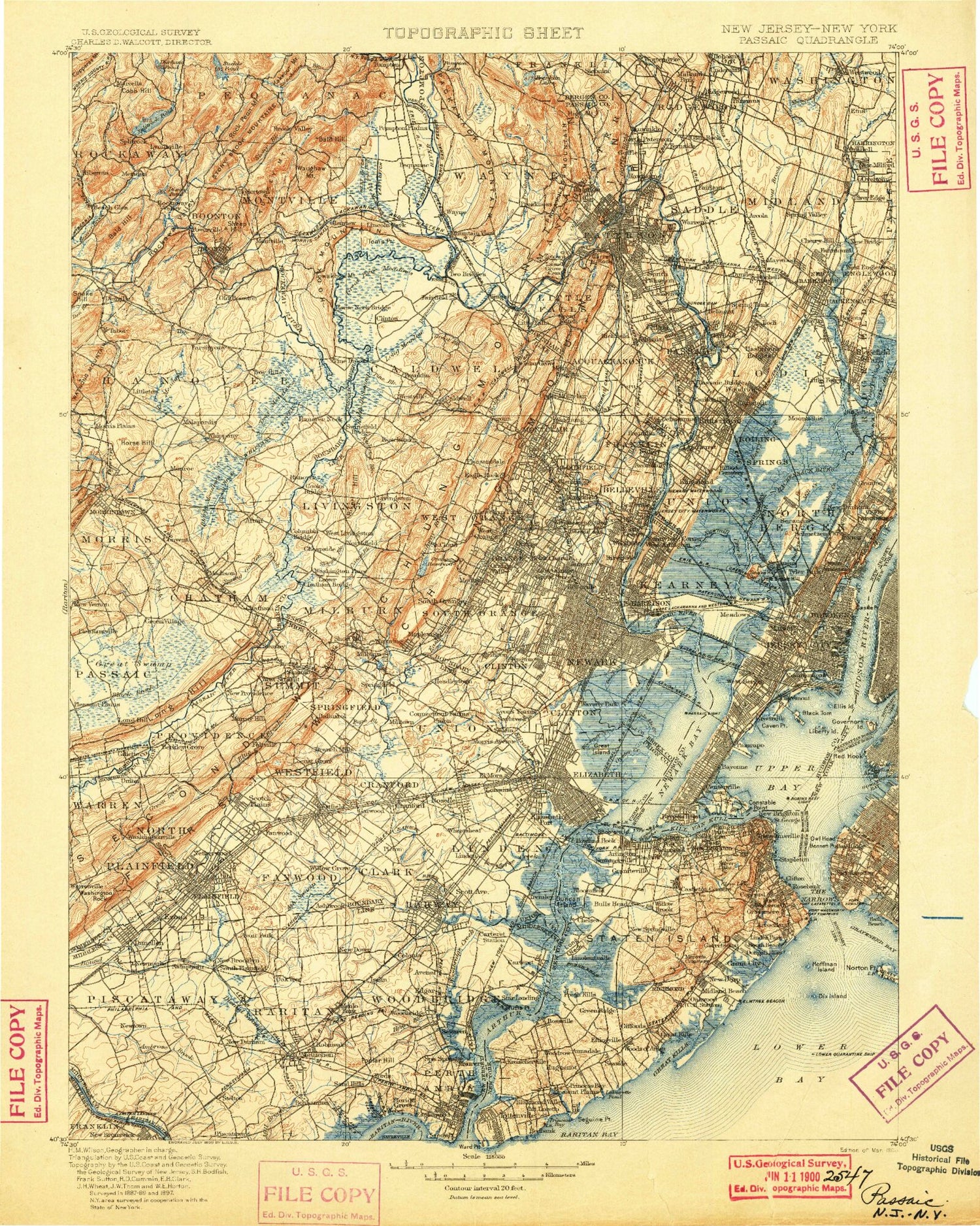 Historic 1900 Passaic New Jersey 30'x30' Topo Map Image
