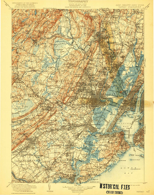 Historic 1905 Passaic New Jersey 30'x30' Topo Map Image
