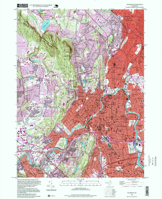 Classic USGS Paterson New Jersey 7.5'x7.5' Topo Map Image