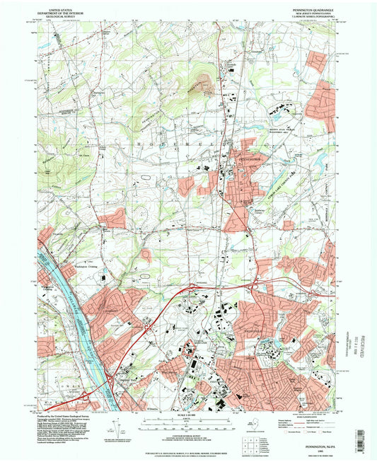 Classic USGS Pennington New Jersey 7.5'x7.5' Topo Map Image