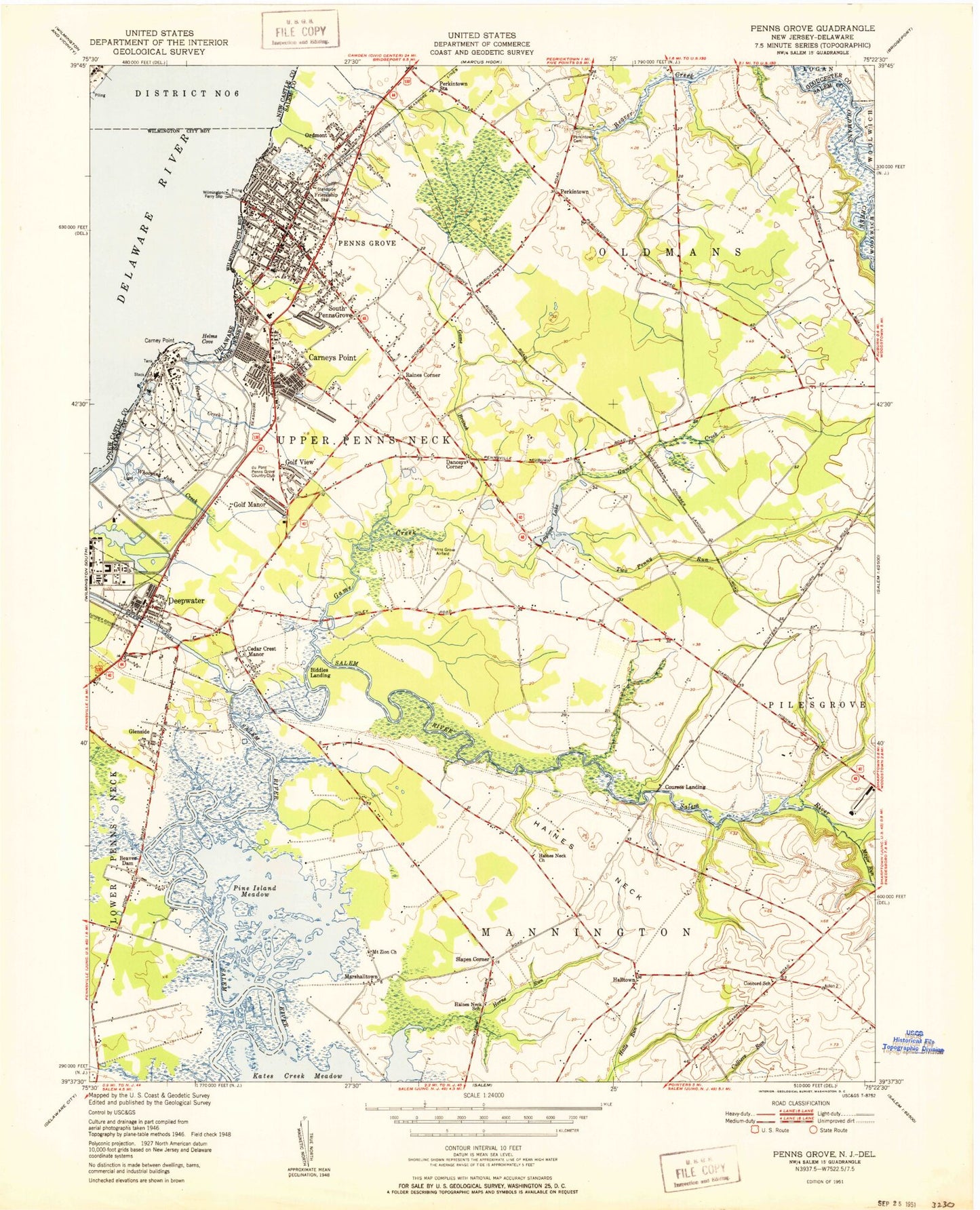 Classic USGS Penns Grove New Jersey 7.5'x7.5' Topo Map Image