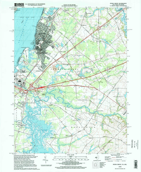 Classic USGS Penns Grove New Jersey 7.5'x7.5' Topo Map Image