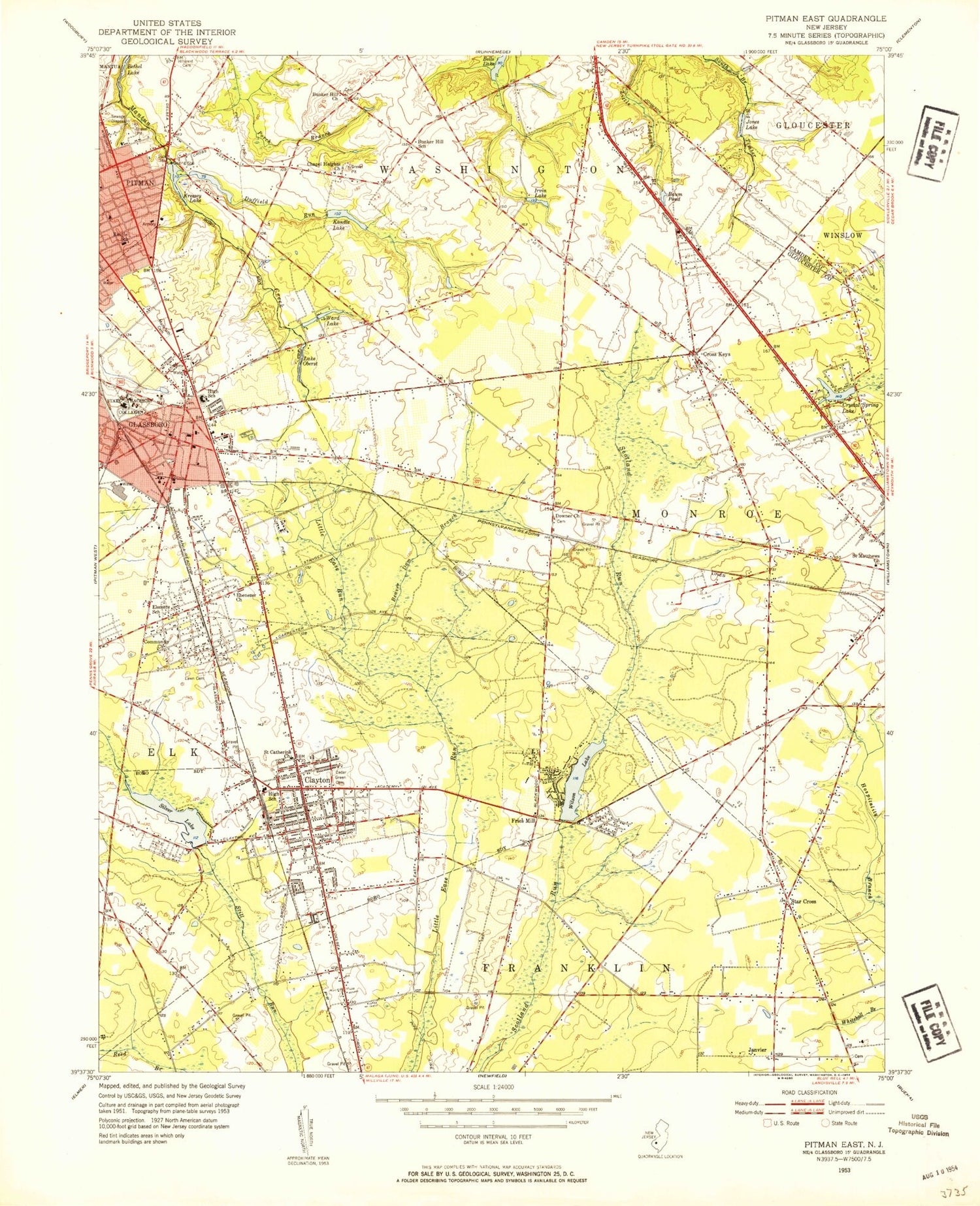 Classic USGS Pitman East New Jersey 7.5'x7.5' Topo Map Image