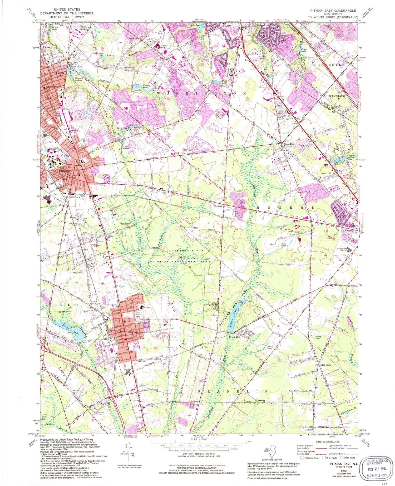 Classic USGS Pitman East New Jersey 7.5'x7.5' Topo Map Image