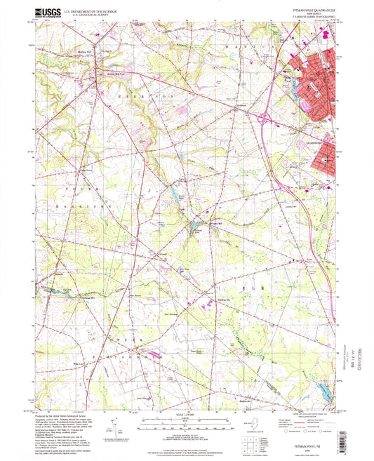 Classic USGS Pitman West New Jersey 7.5'x7.5' Topo Map Image