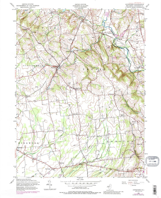 Classic USGS Pittstown New Jersey 7.5'x7.5' Topo Map Image