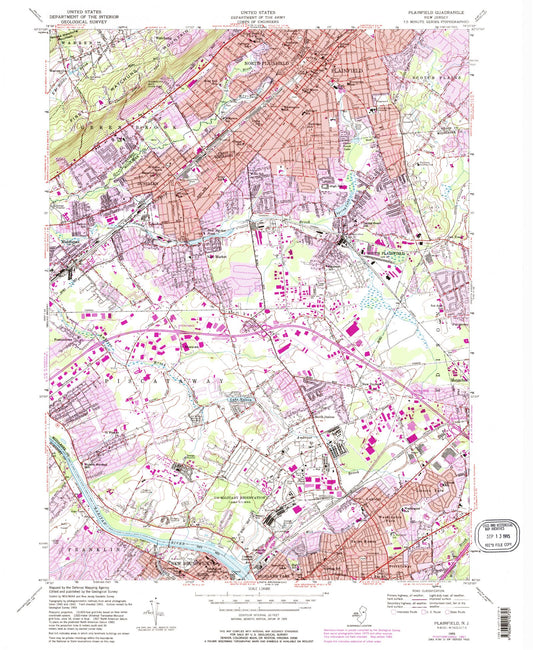 Classic USGS Plainfield New Jersey 7.5'x7.5' Topo Map Image