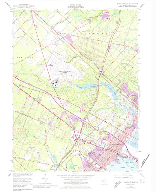 Classic USGS Pleasantville New Jersey 7.5'x7.5' Topo Map Image