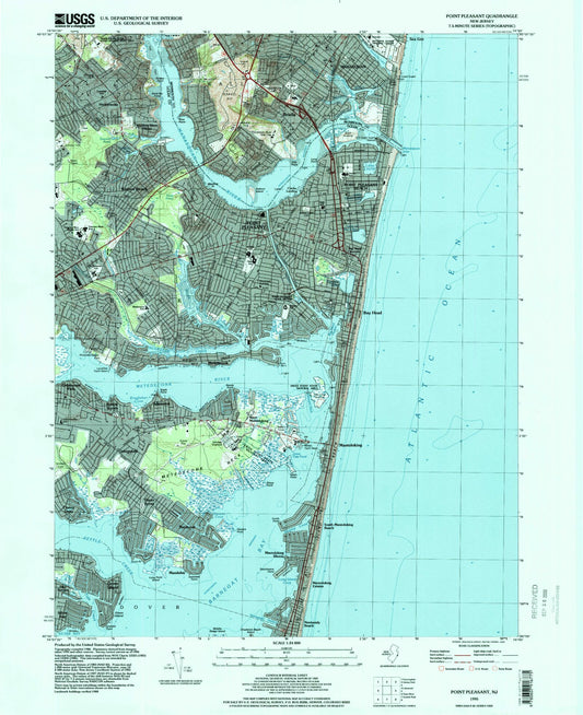 Classic USGS Point Pleasant New Jersey 7.5'x7.5' Topo Map Image