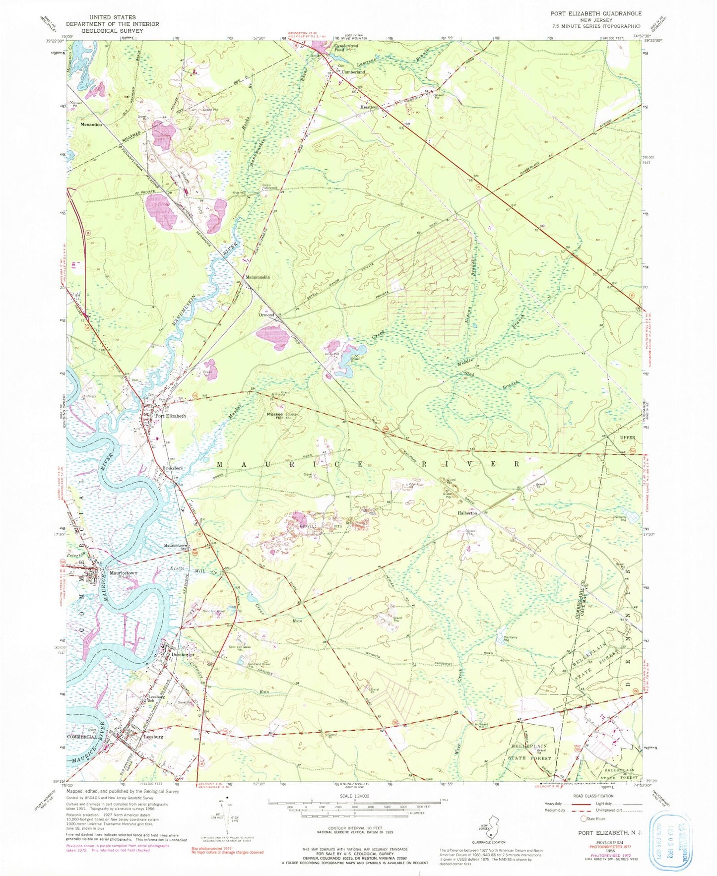 Classic USGS Port Elizabeth New Jersey 7.5'x7.5' Topo Map Image