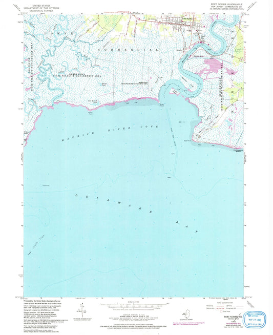 Classic USGS Port Norris New Jersey 7.5'x7.5' Topo Map Image