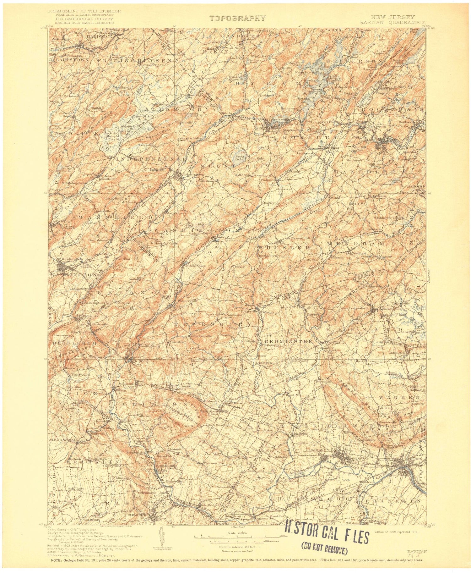 Historic 1905 Raritan New Jersey 30'x30' Topo Map Image