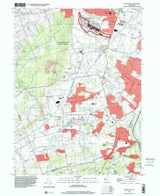 Classic USGS Rocky Hill New Jersey 7.5'x7.5' Topo Map Image