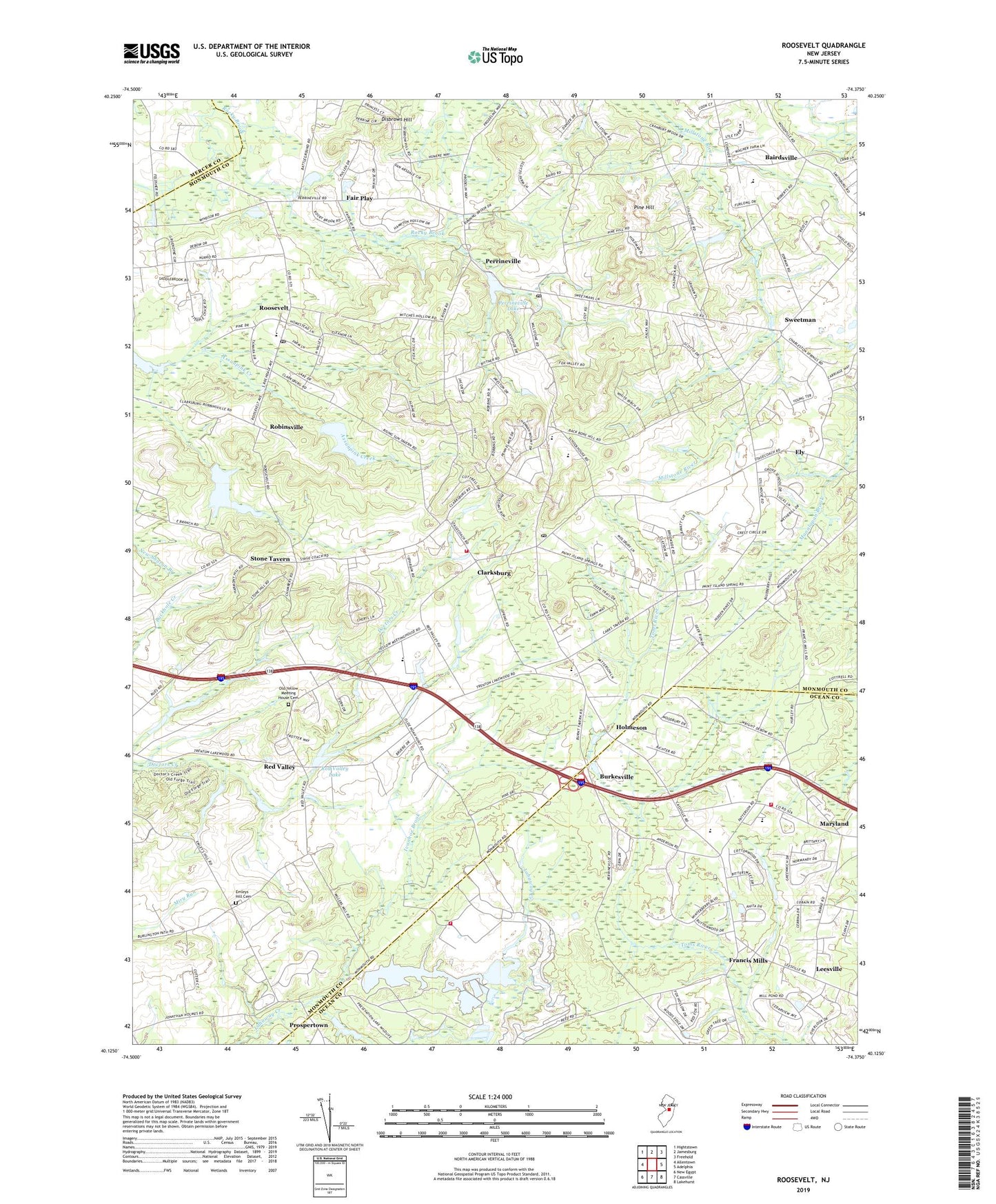 Roosevelt New Jersey US Topo Map Image