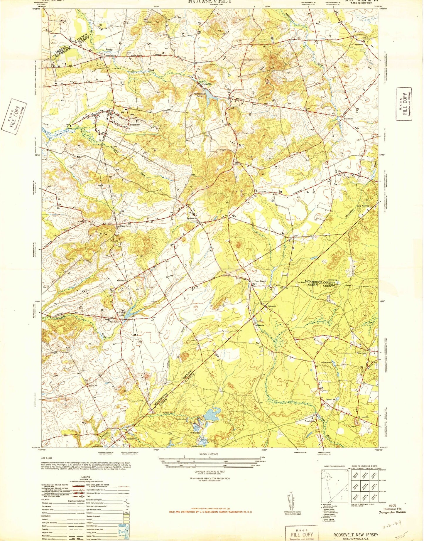 Classic USGS Roosevelt New Jersey 7.5'x7.5' Topo Map Image