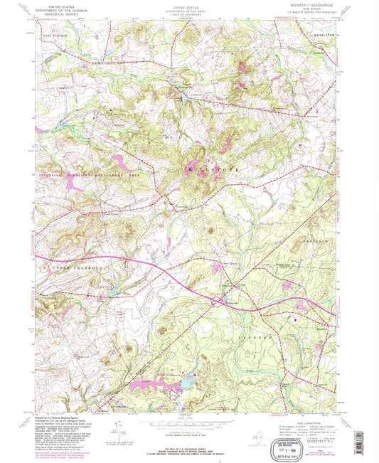 Classic USGS Roosevelt New Jersey 7.5'x7.5' Topo Map Image