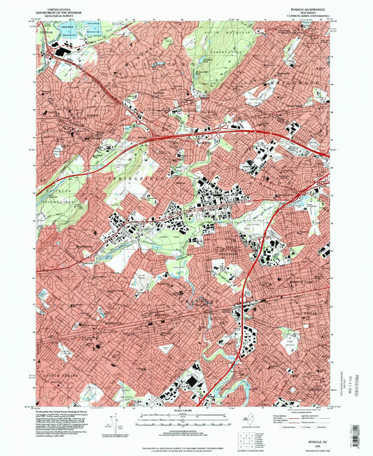 Classic USGS Roselle New Jersey 7.5'x7.5' Topo Map Image