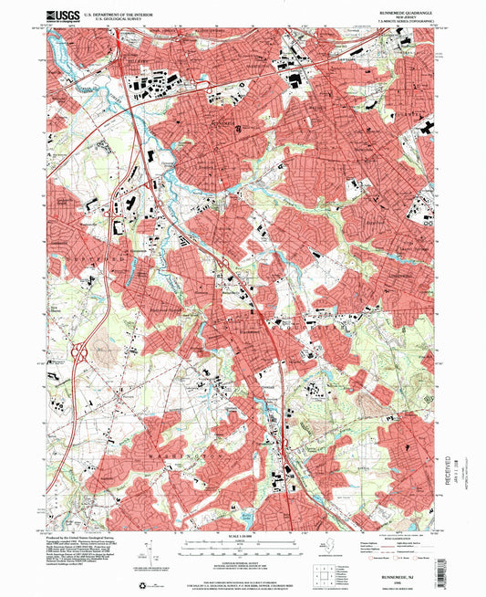 Classic USGS Runnemede New Jersey 7.5'x7.5' Topo Map Image