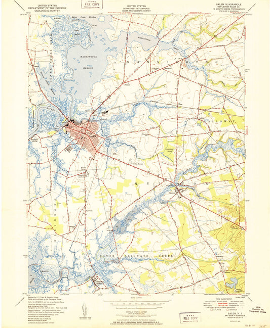 Classic USGS Salem New Jersey 7.5'x7.5' Topo Map Image