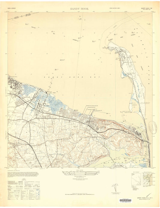 Classic USGS Sandy Hook West New Jersey 7.5'x7.5' Topo Map Image