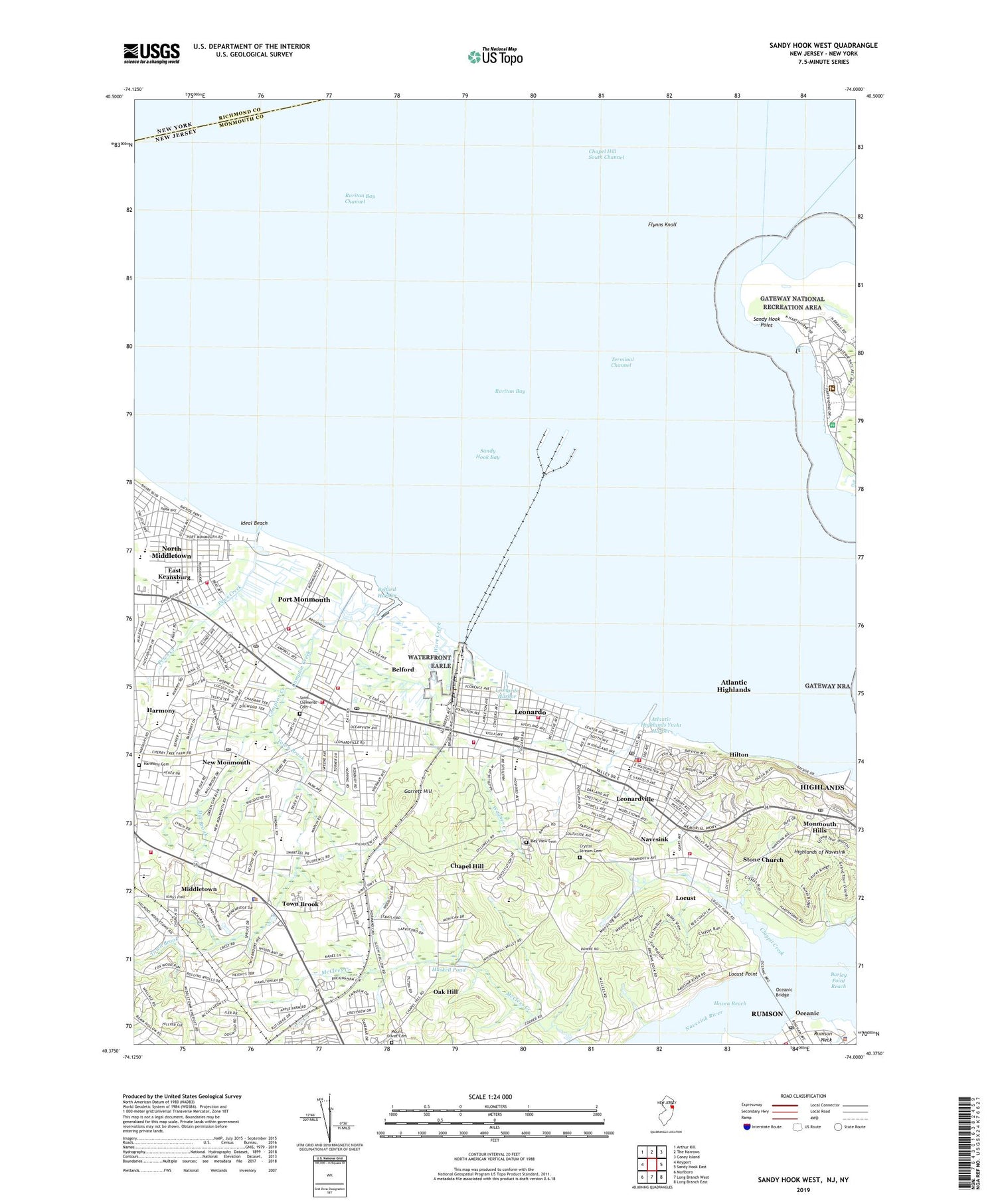 Sandy Hook West New Jersey US Topo Map Image