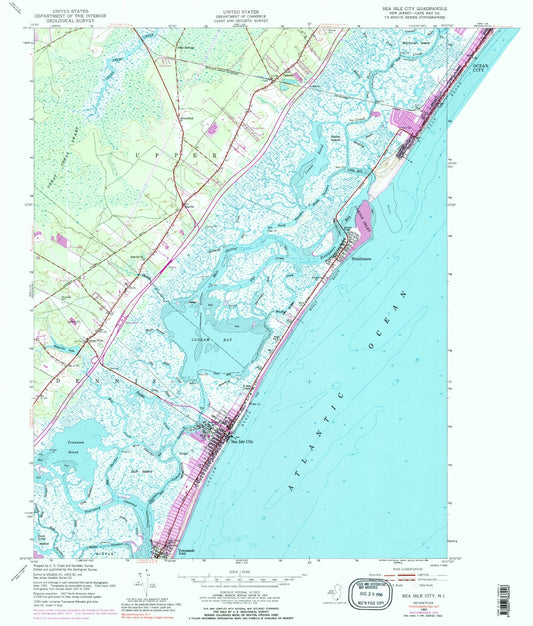 Classic USGS Sea Isle City New Jersey 7.5'x7.5' Topo Map Image