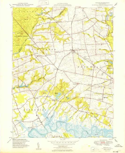 Classic USGS Shiloh New Jersey 7.5'x7.5' Topo Map Image