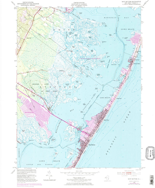 Classic USGS Ship Bottom New Jersey 7.5'x7.5' Topo Map Image