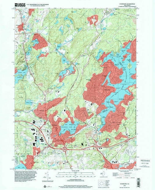 Classic USGS Stanhope New Jersey 7.5'x7.5' Topo Map Image