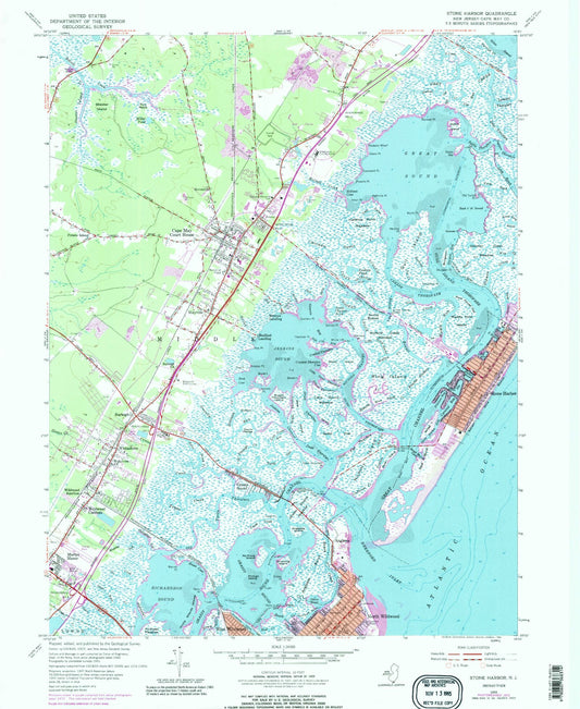 Classic USGS Stone Harbor New Jersey 7.5'x7.5' Topo Map Image