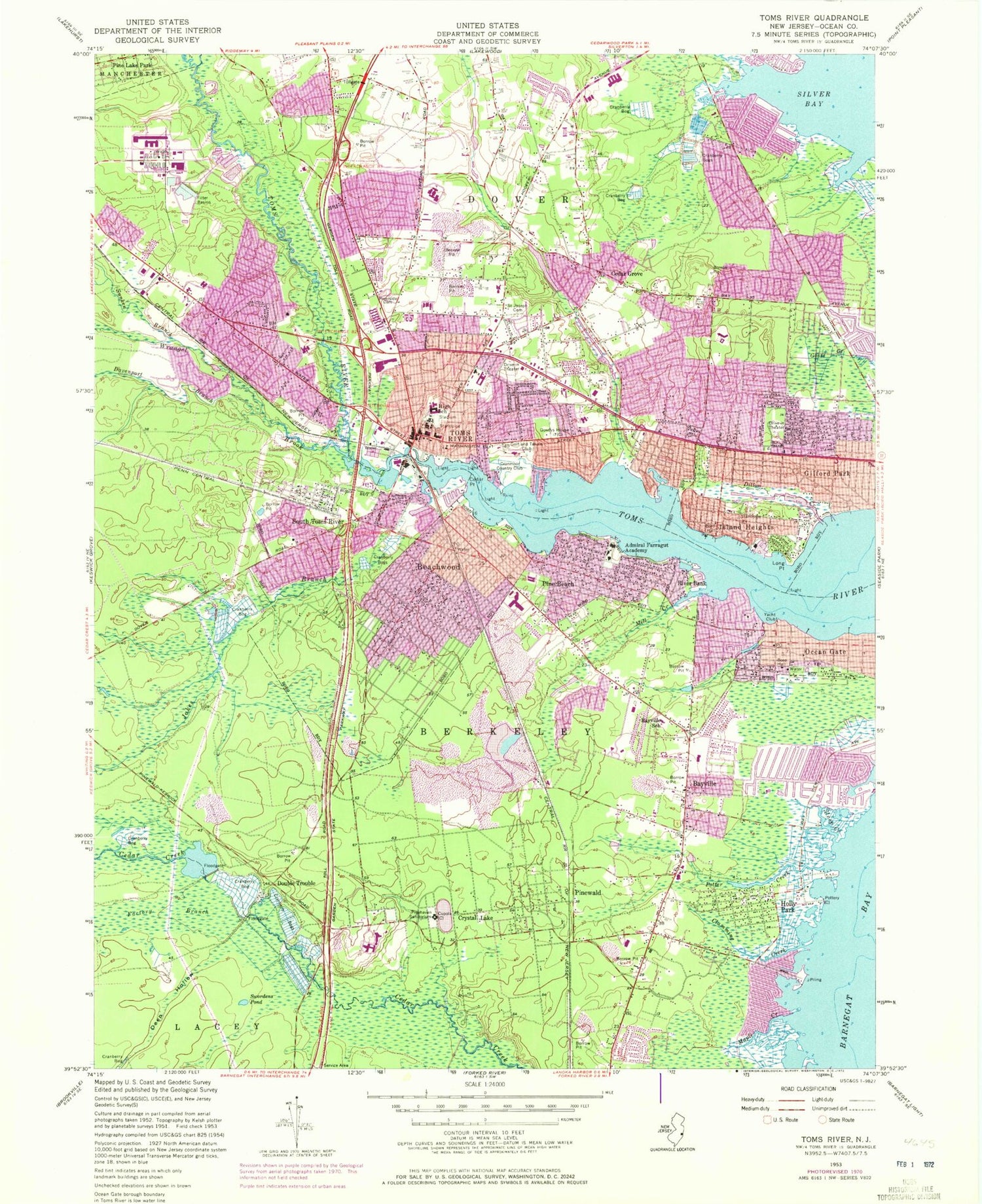 Classic USGS Toms River New Jersey 7.5'x7.5' Topo Map Image